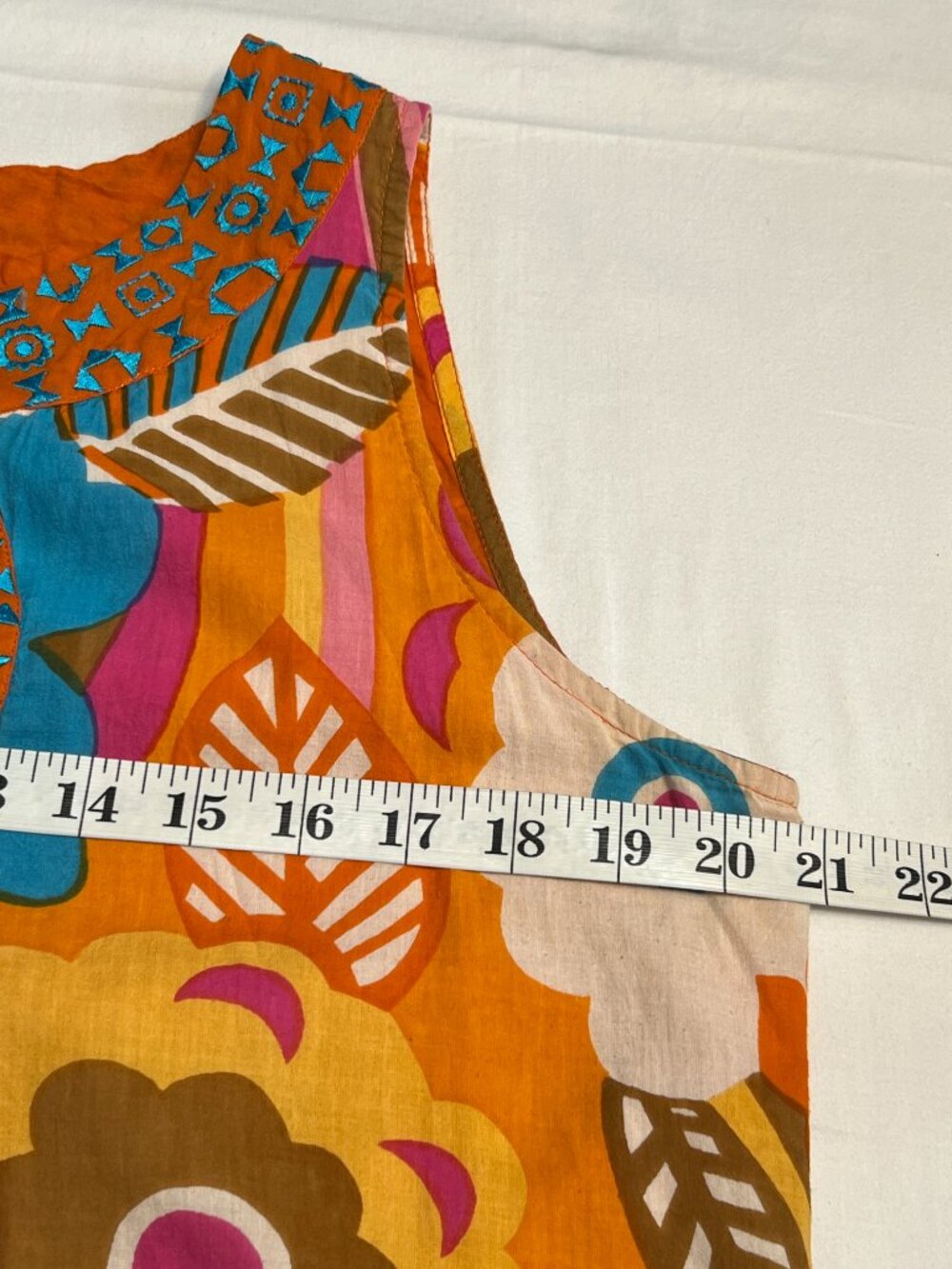 Sabby Anand Womens Large Orange Floral Bohemian Cotton Sleeveless Dress Tunic - Picture 9 of 12